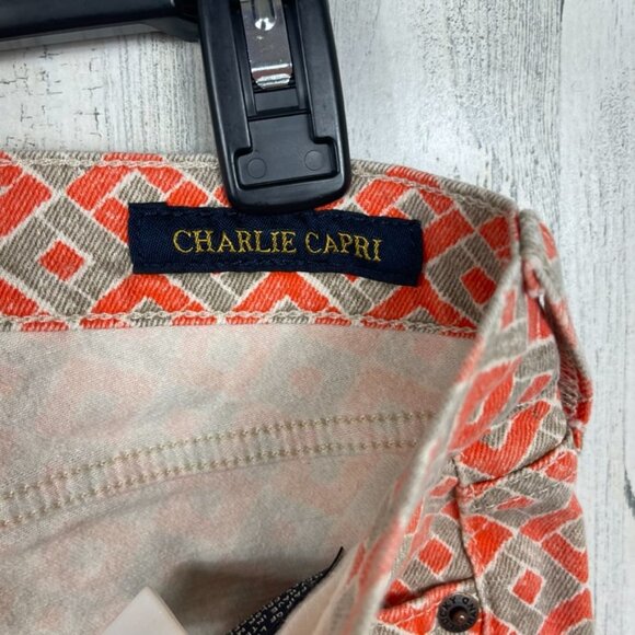 Lucky Brand Charlie Capri pant 6 orange diamond print geometric funky stretch - Picture 5 of 8